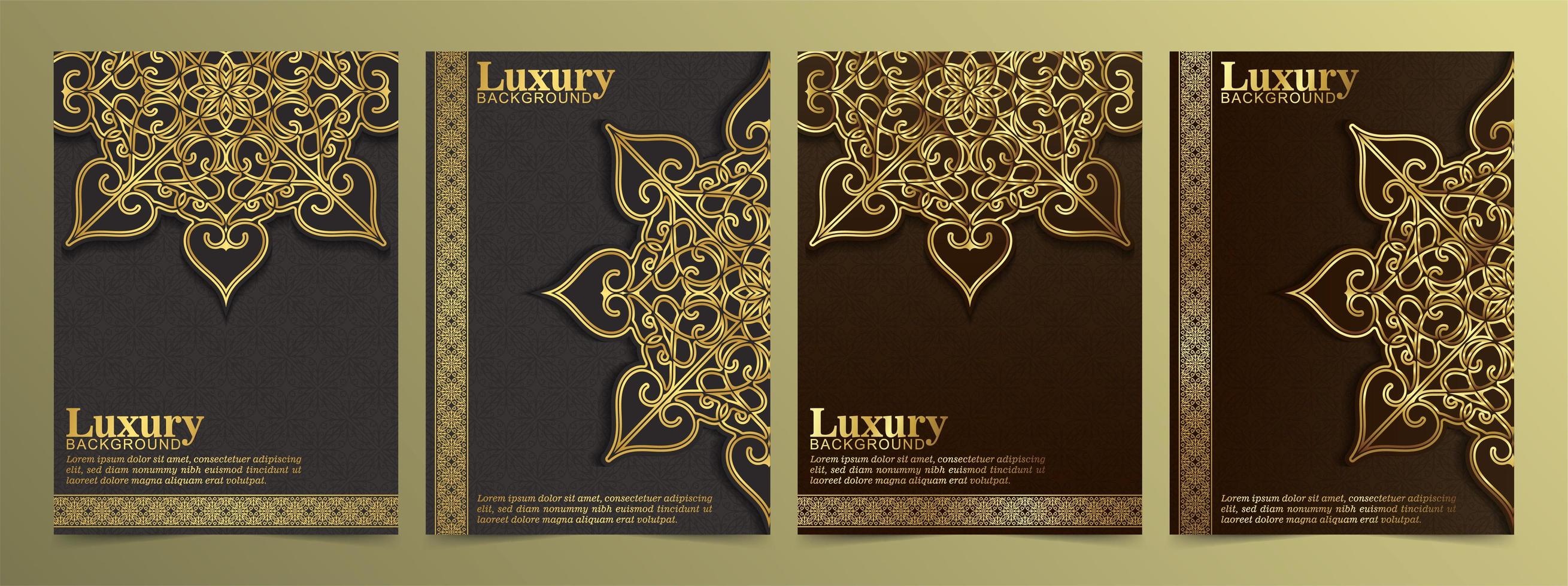 Luxury golden greeting card set with mandala ornaments vector