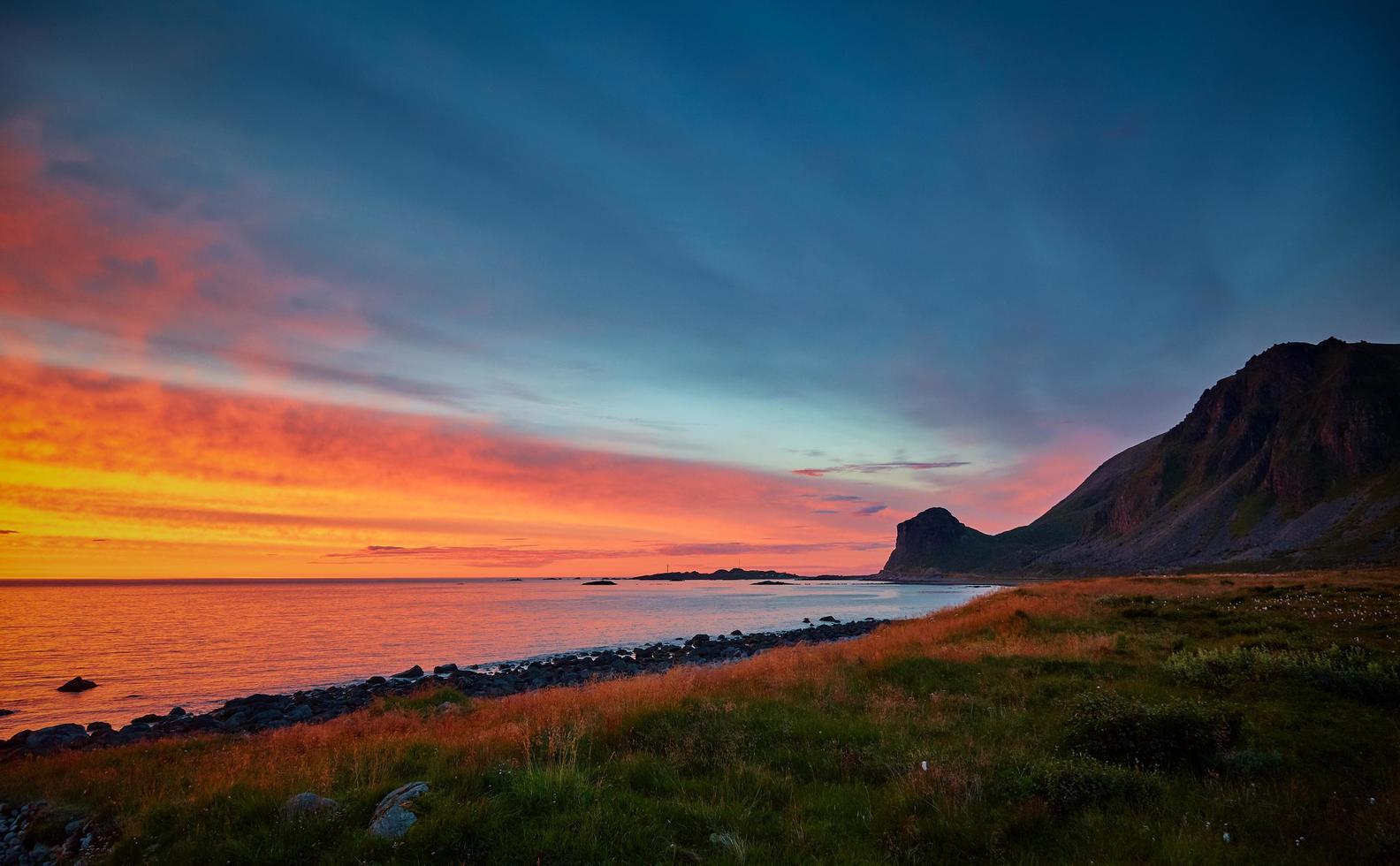 Green grass field and seashore  photo