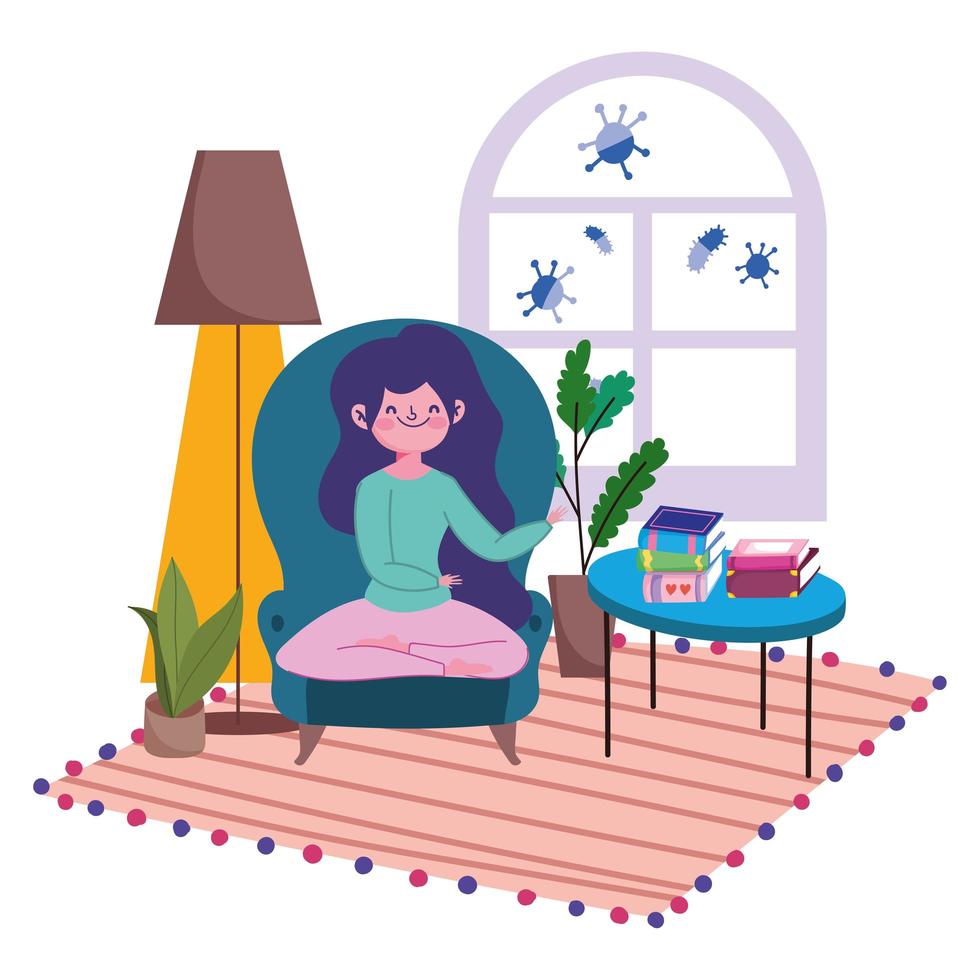 Girl sitting on the chair with books indoors vector