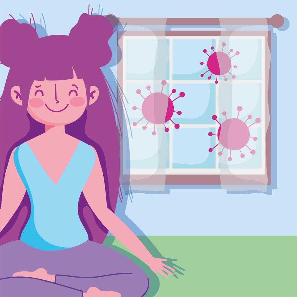 Smiling girl in lotus pose indoors vector