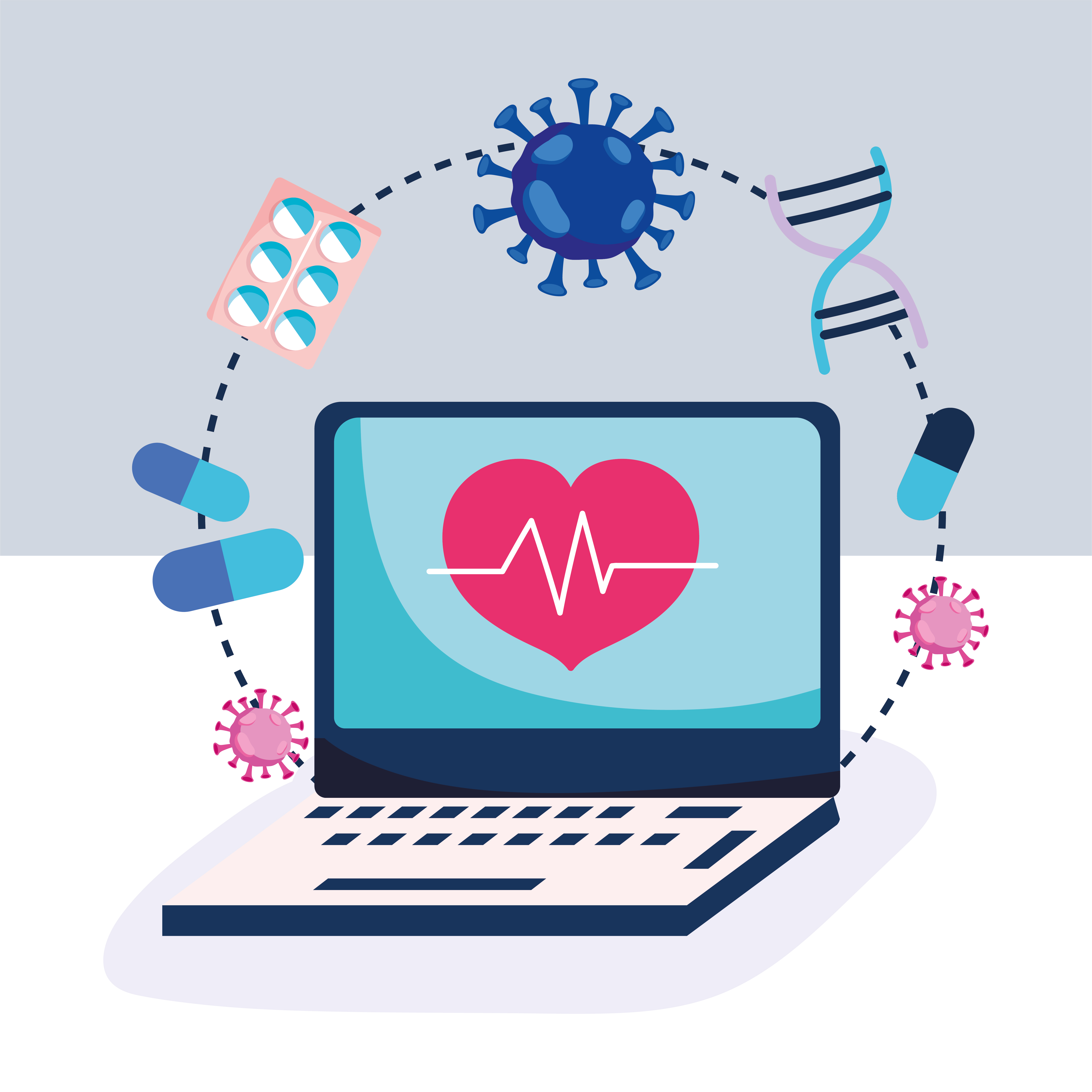 Online health care with laptop and medical icons 1260839 Vector Art at Vecteezy