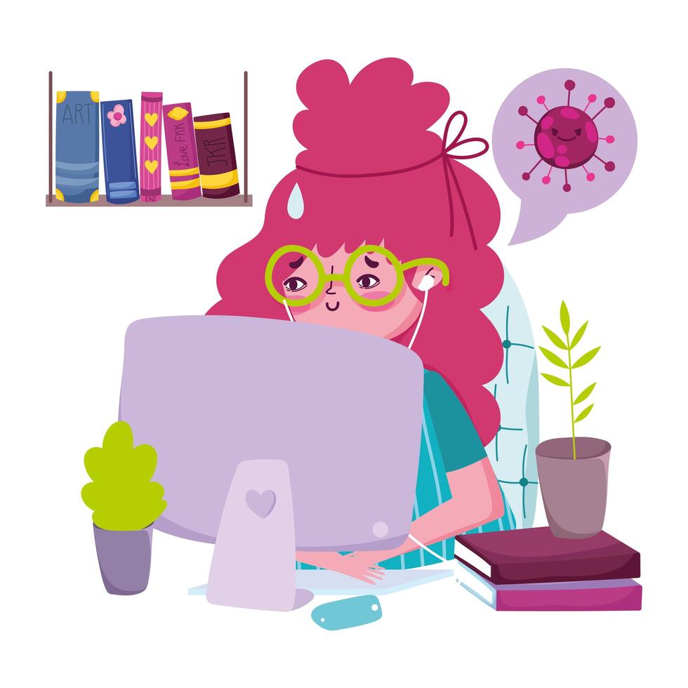 Young woman on the computer  vector