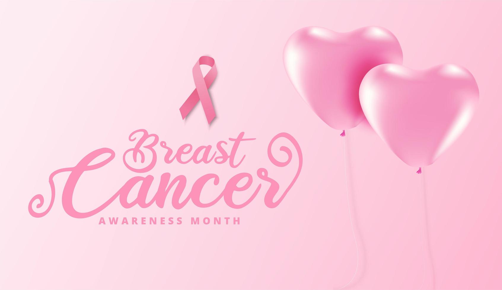 cartel de concientización sobre el cáncer de mama con globos de corazón rosa vector