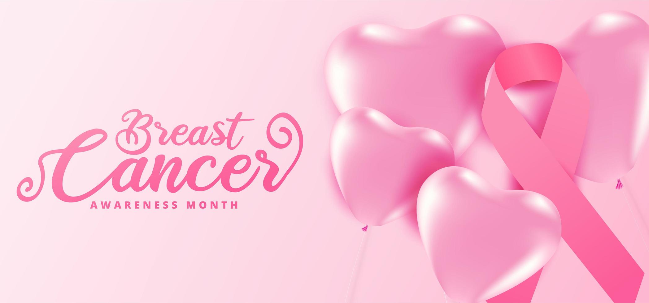 Breast cancer awareness month heart pink balloons  vector