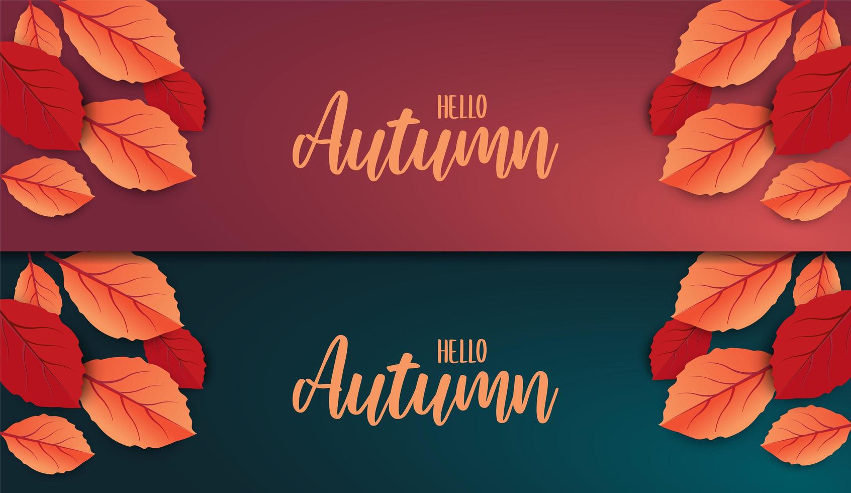 Hello Autumn text banner with leaves vector
