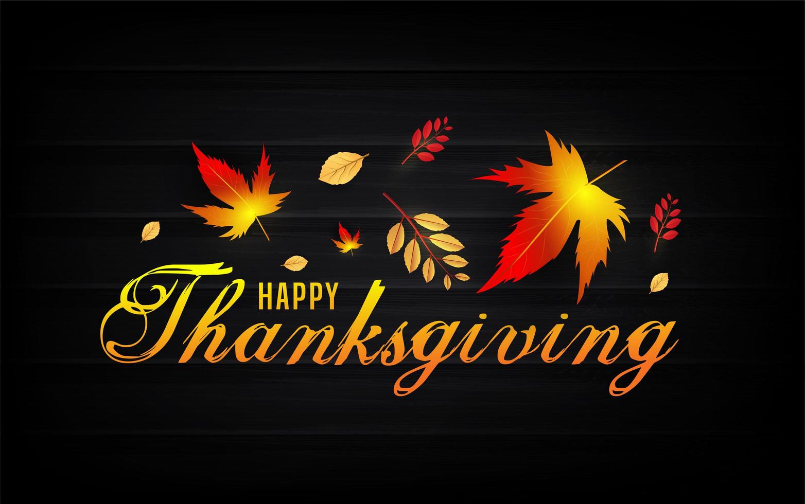 Happy Thanksgiving text with autumn leaves on black vector