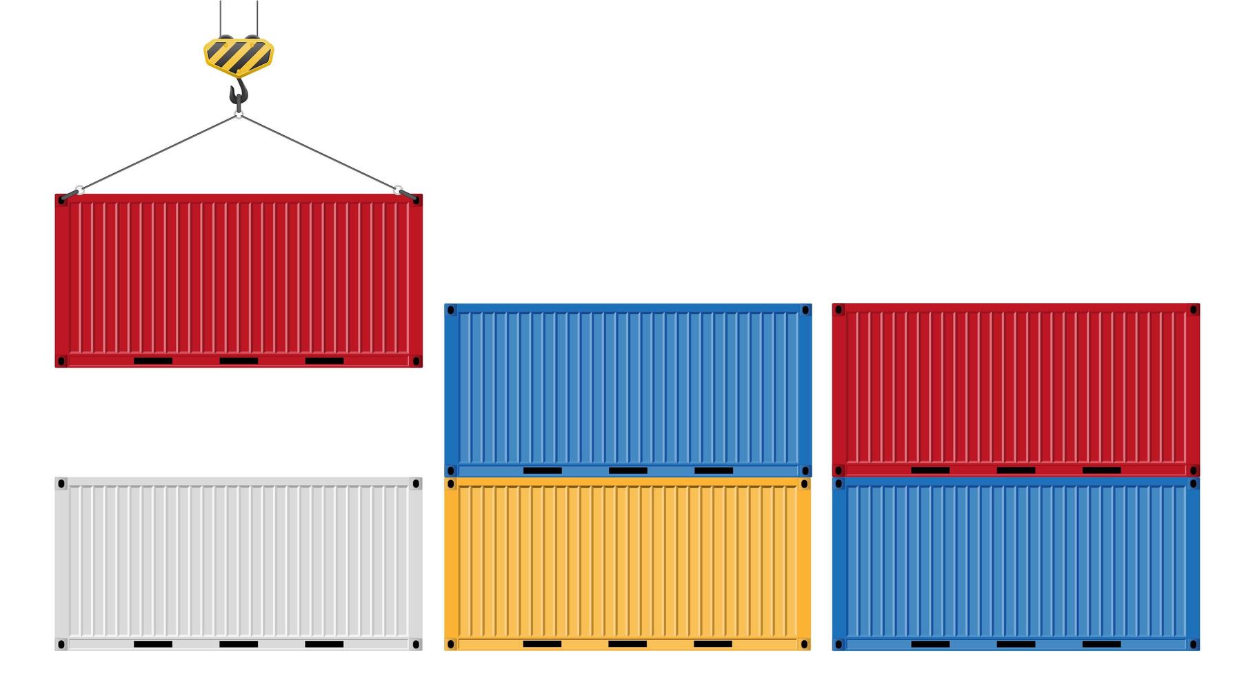 Rows of colorful containers and one on a hook vector
