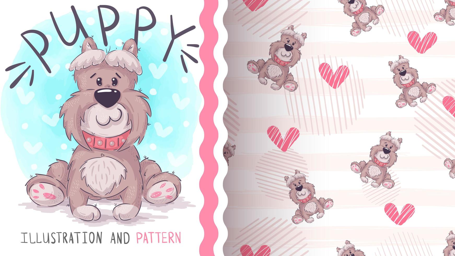 Cute big dog character and seamless pattern vector
