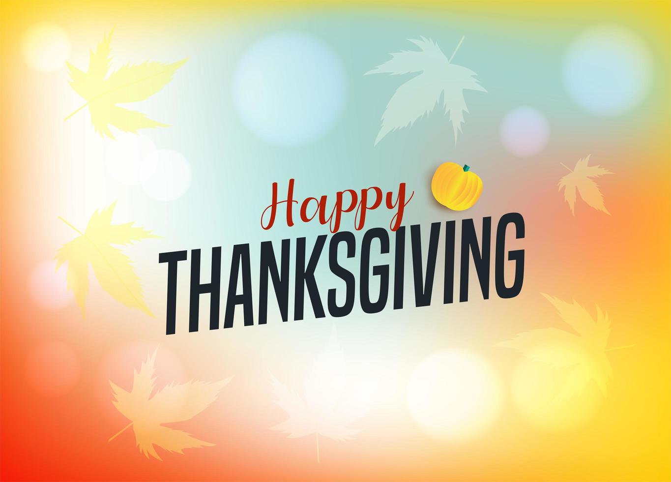 Happy Thanksgiving with maple leaves on colorful gradient vector