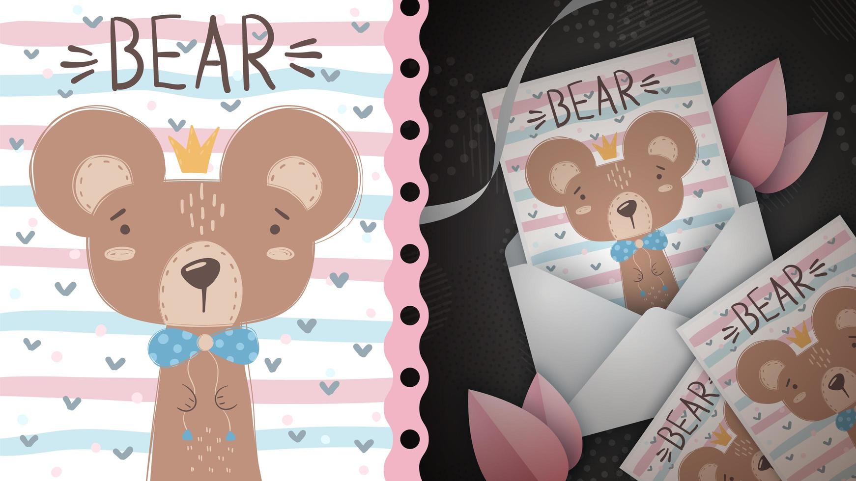 Princess bear greeting card vector