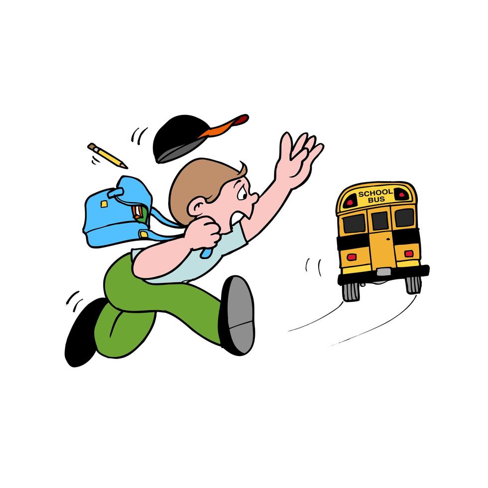 Student running to catch school bus vector