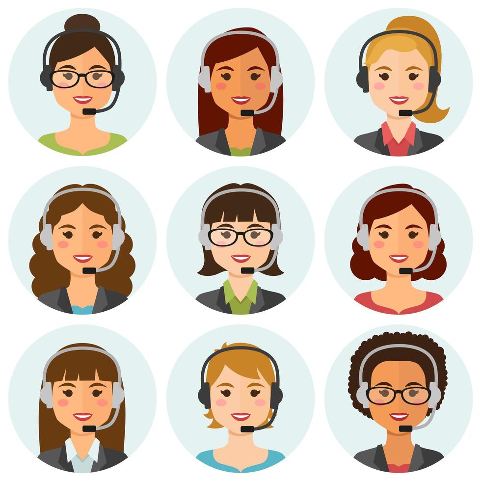 Women call center agents avatars  vector