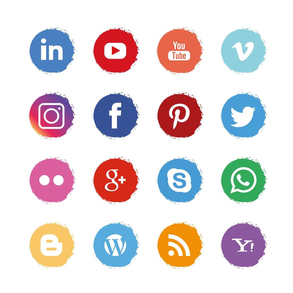 Round circle paint style frame social media icons vector