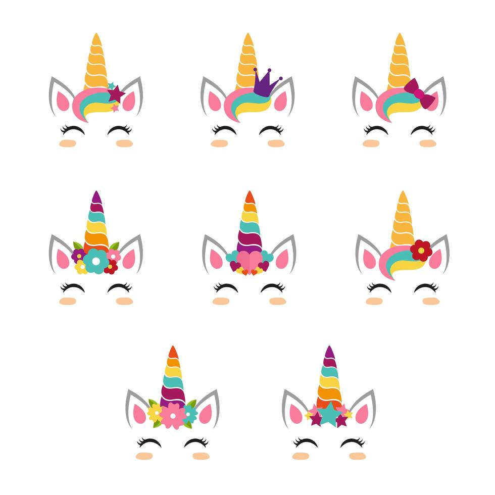 Unicorn faces collection vector