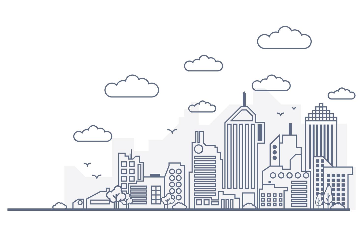 City panorama thin line style vector