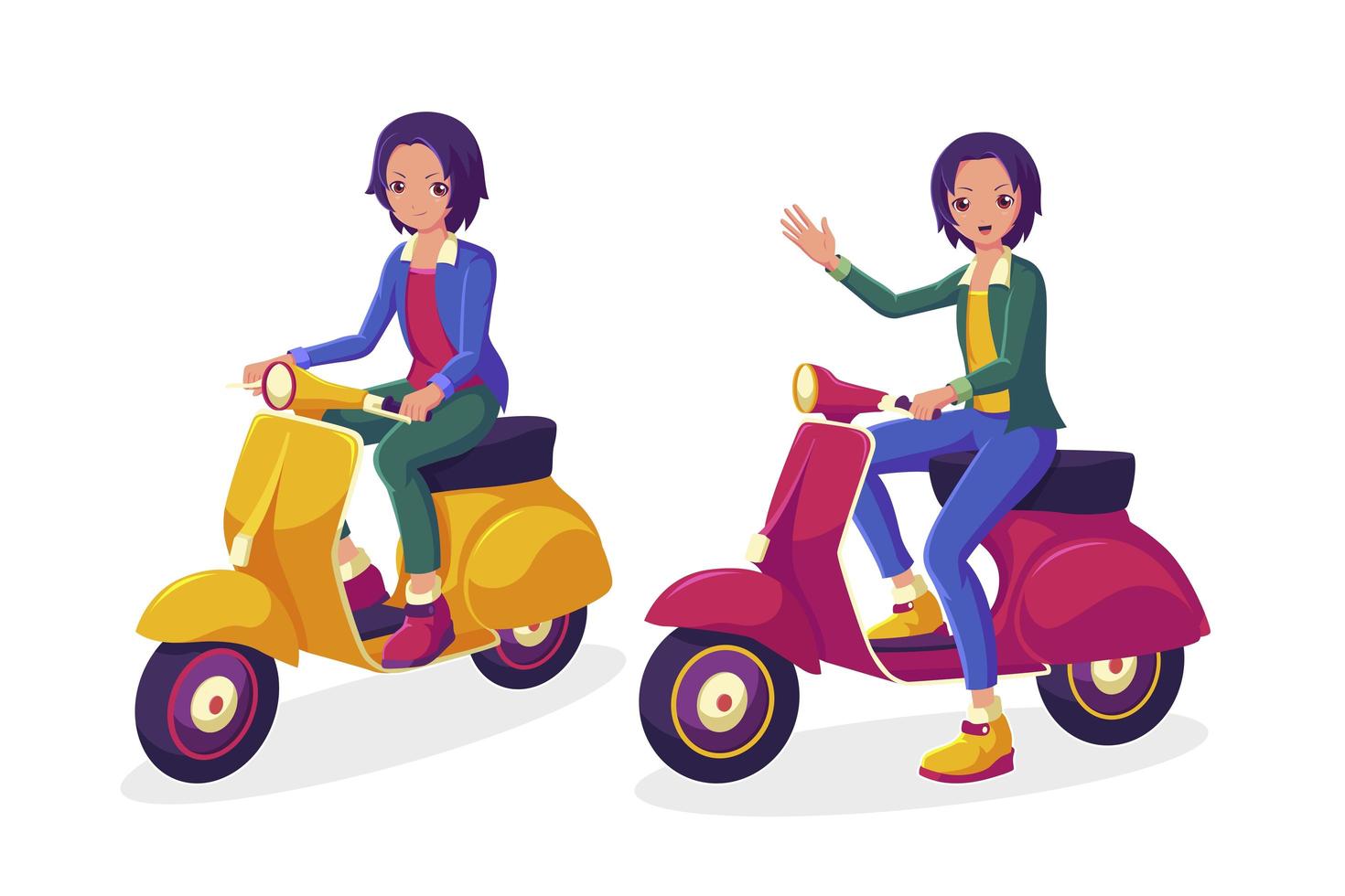 Young man riding scooter collection vector