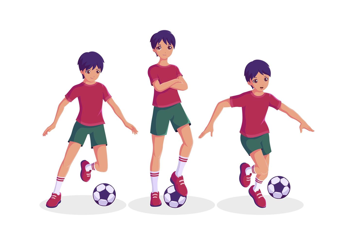 Boy playing football collection vector
