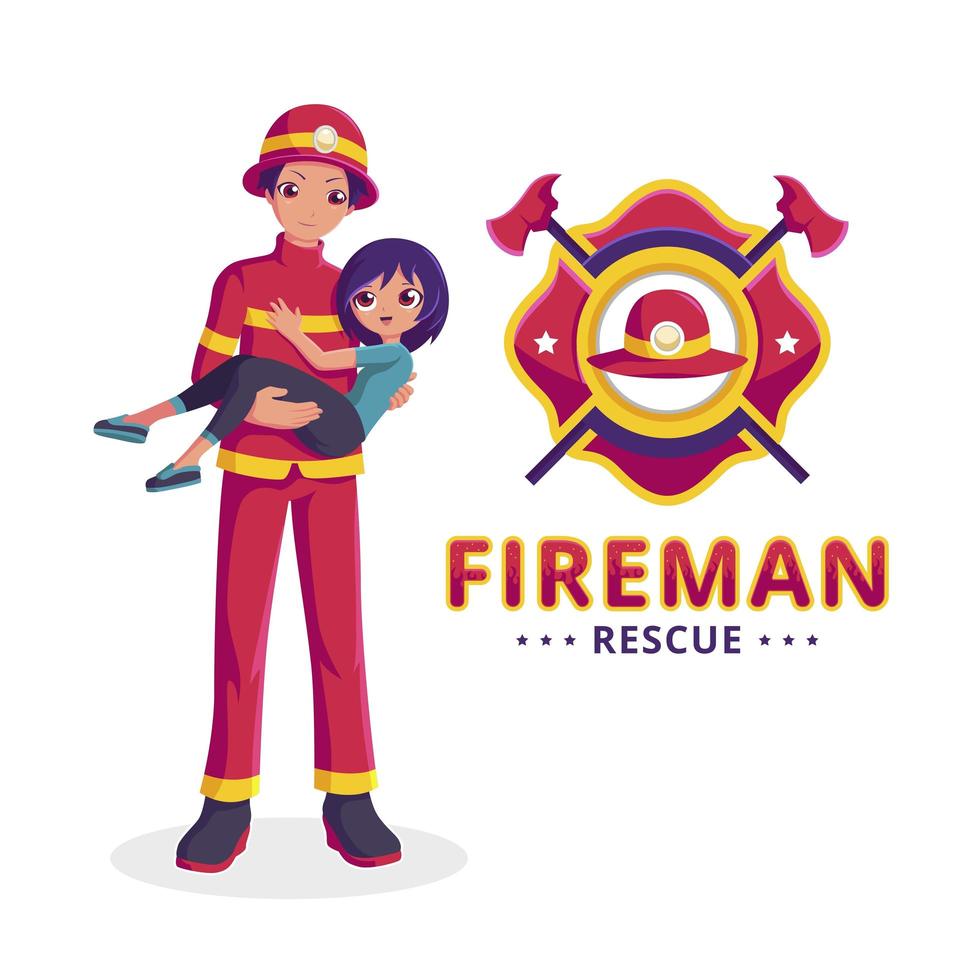 Fireman rescues a girl vector