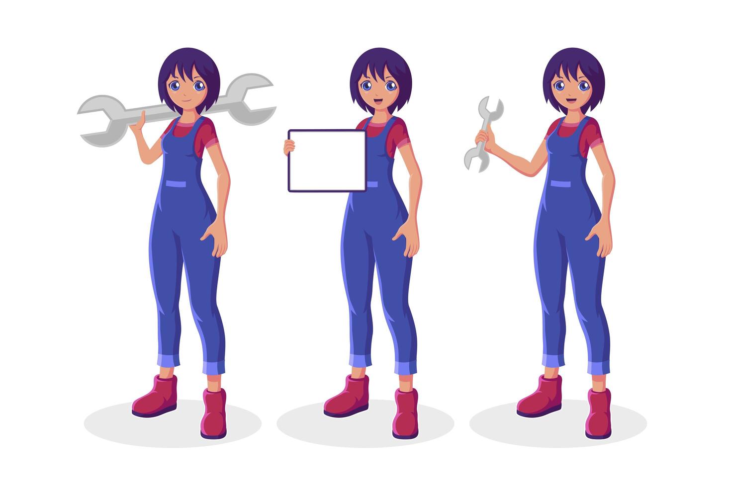 Girl mechanic collection set vector