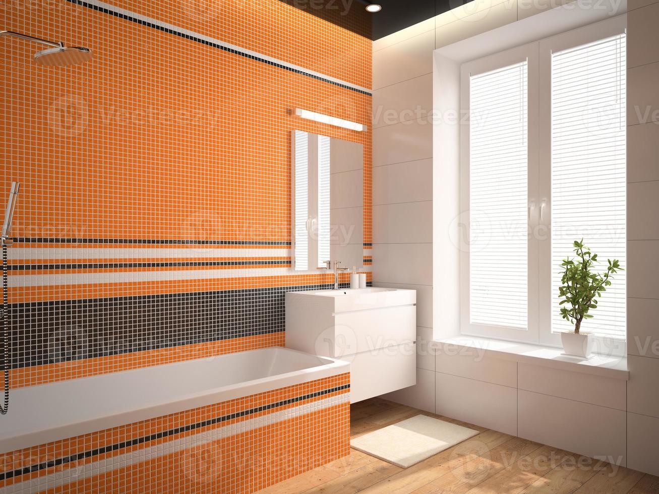 Interior del baño con pared naranja 3D rendering 3 foto