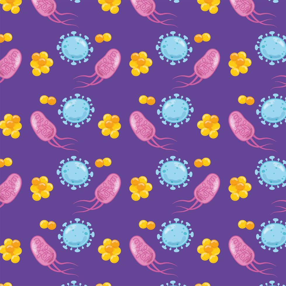 Bacteria, virus and human cells pattern background  vector