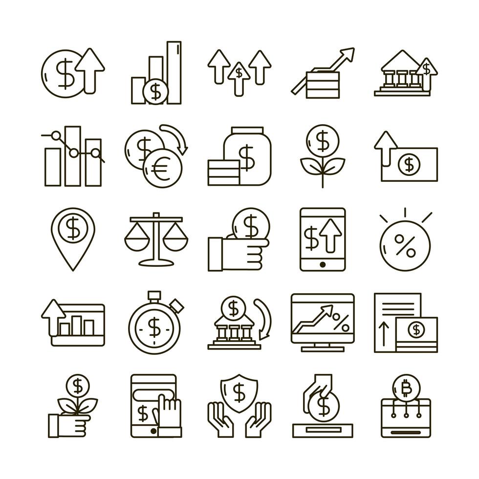 Economy and investment business icon pack vector