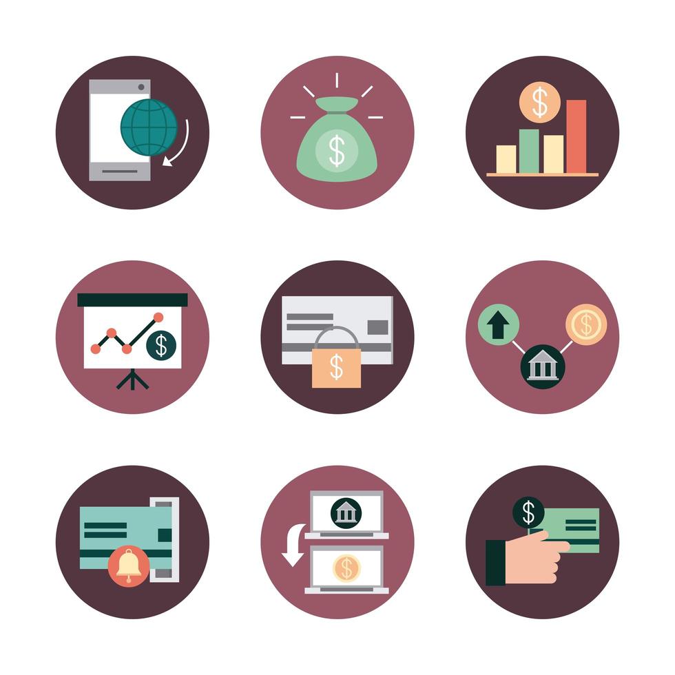 Mobile banking and finances icons pack vector