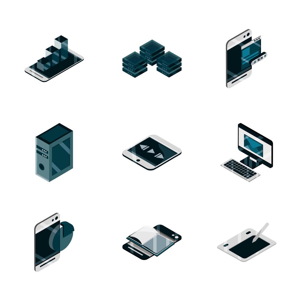 Economy and investment business line and fill color icon assortment vector