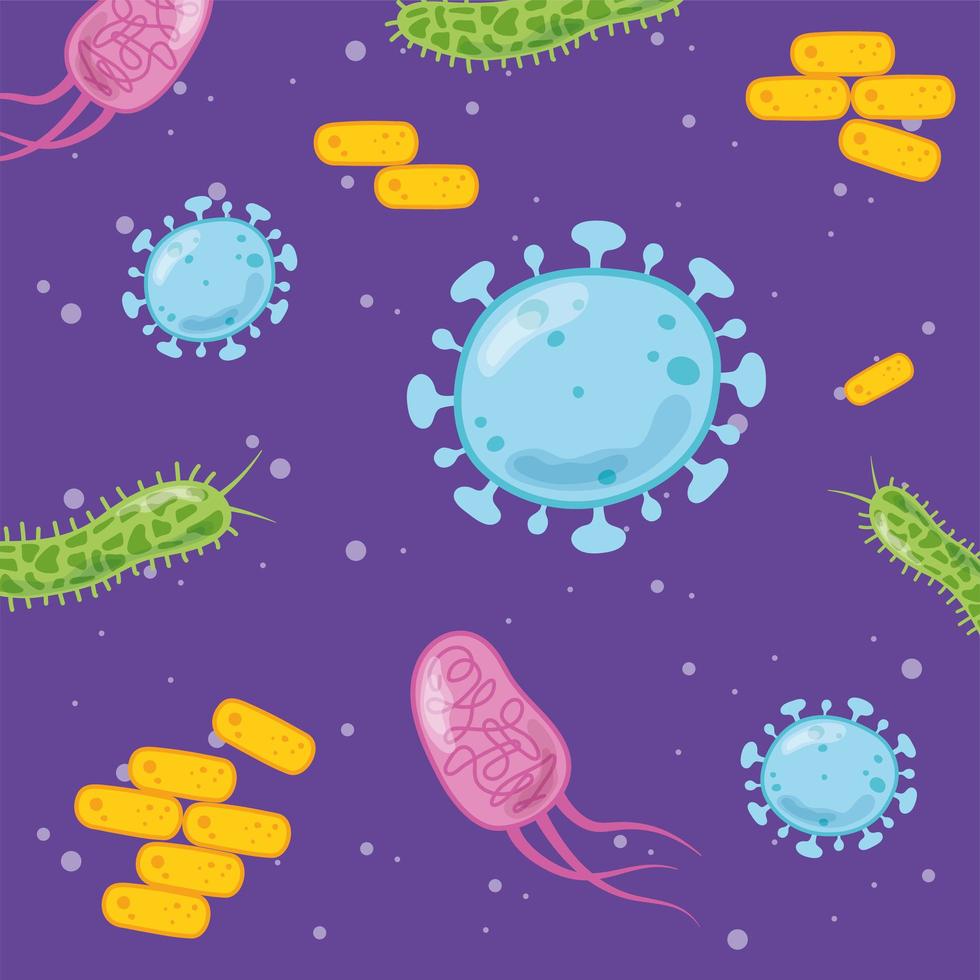 Virus, bacteria and microbes colorful pattern background  vector