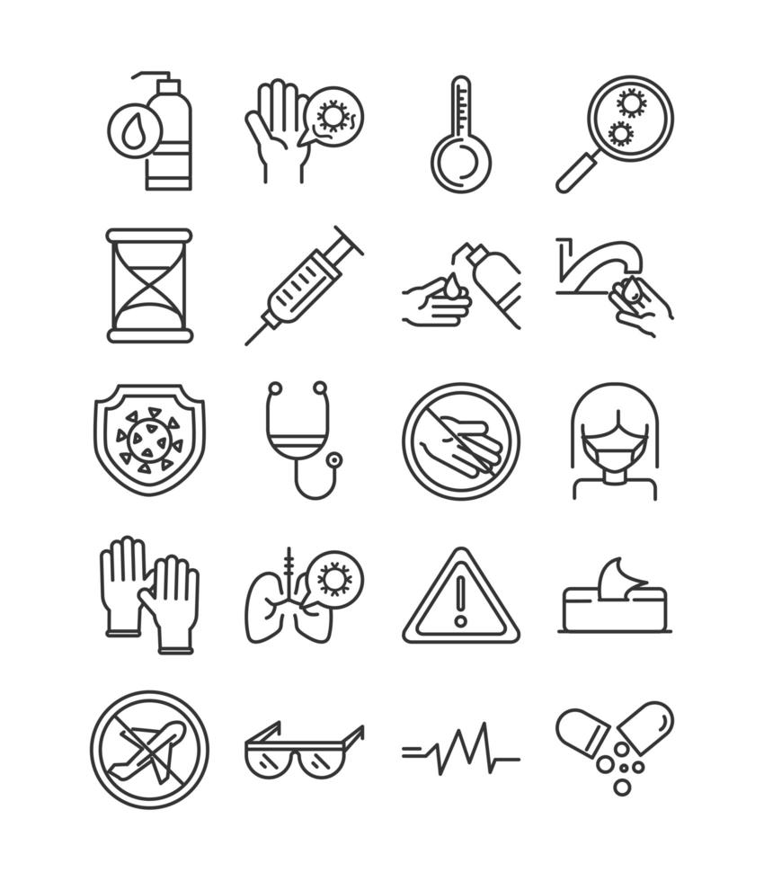 conjunto de iconos de línea de pictograma de prevención de coronavirus vector