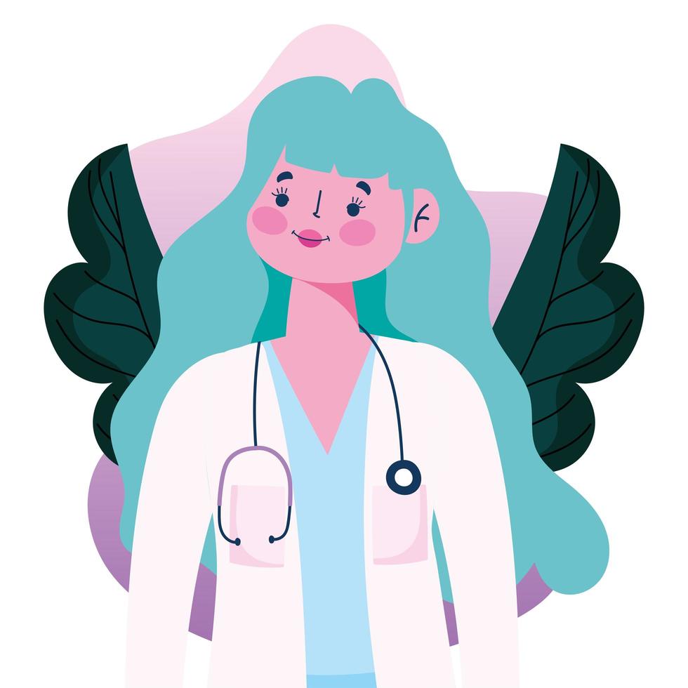 Female doctor with stethoscope and coat flat style avatar vector