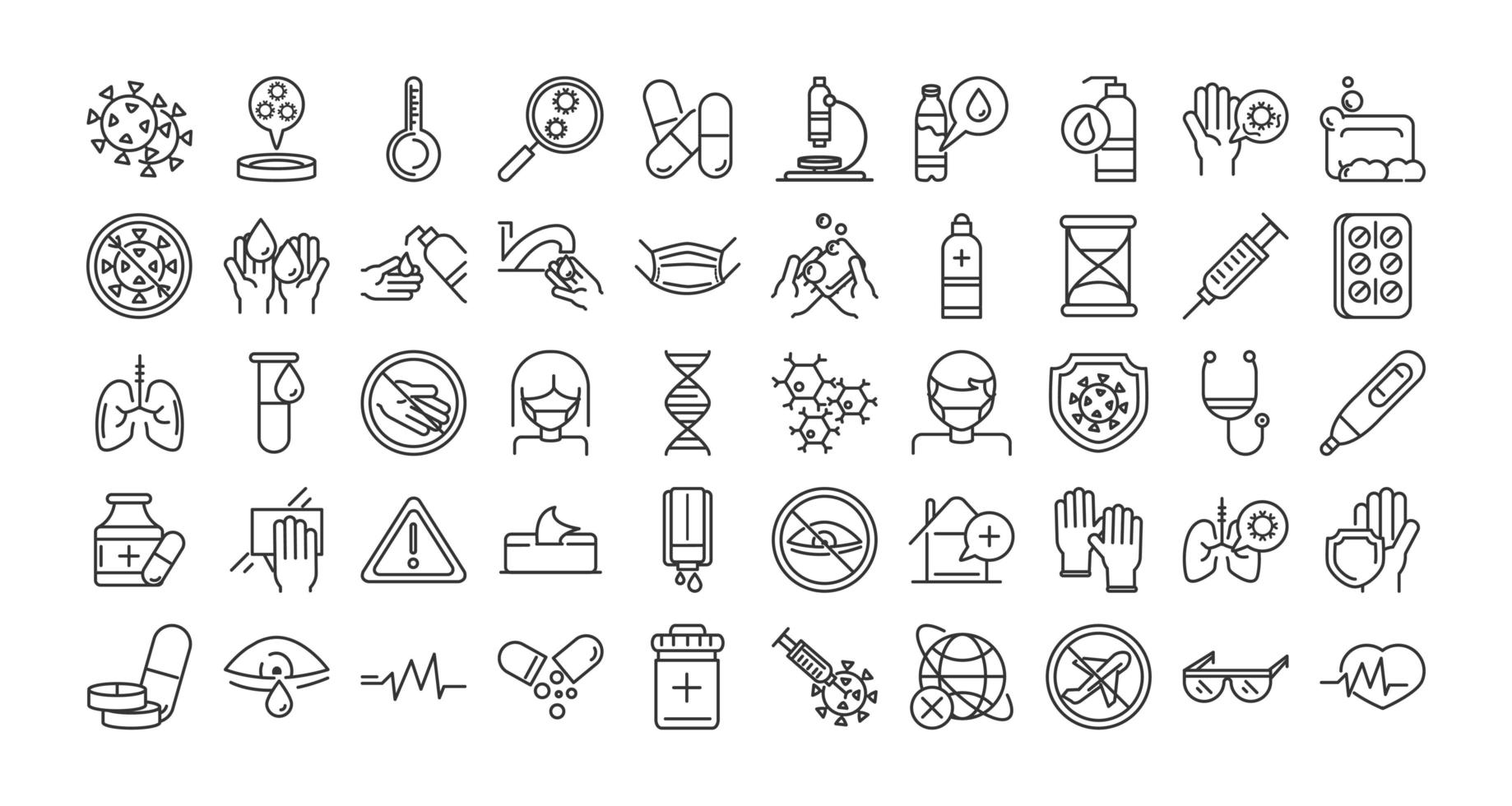 colección de iconos de línea de pictogramas de prevención de coronavirus vector