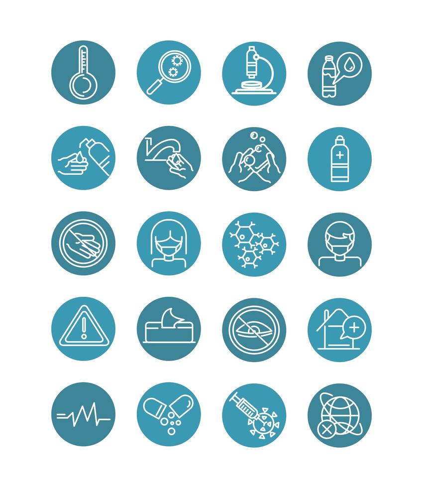 Coronavirus prevention block-line icon pack vector