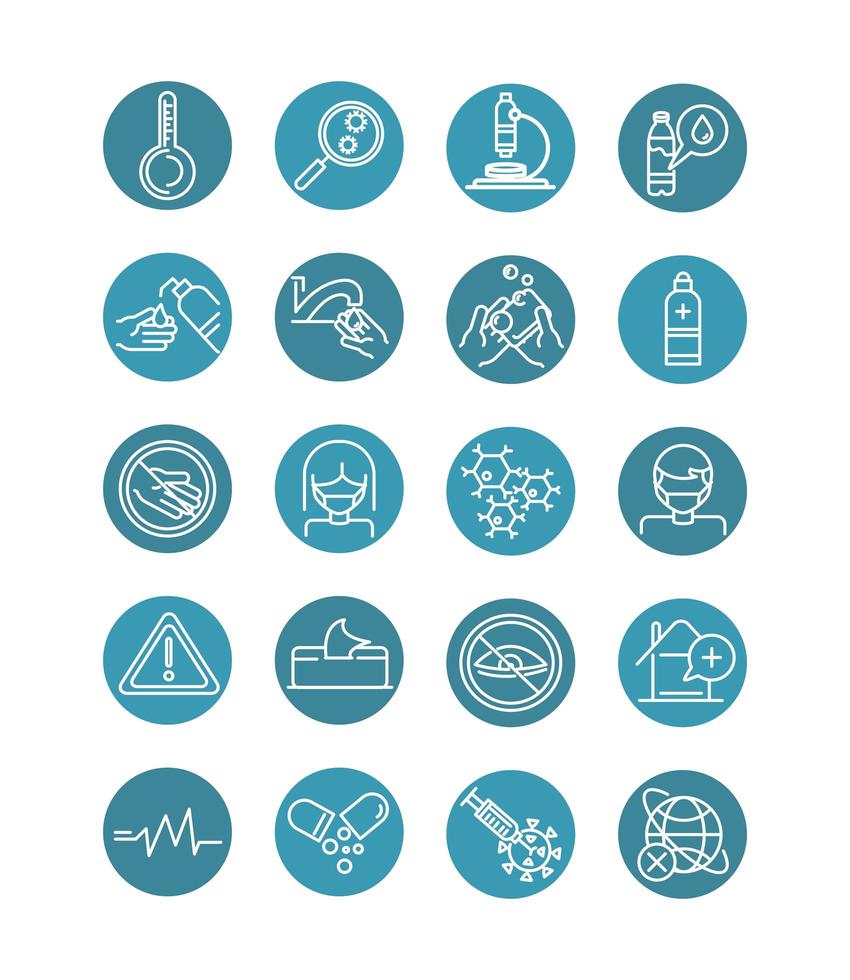 paquete de iconos de línea de bloque de prevención de coronavirus vector