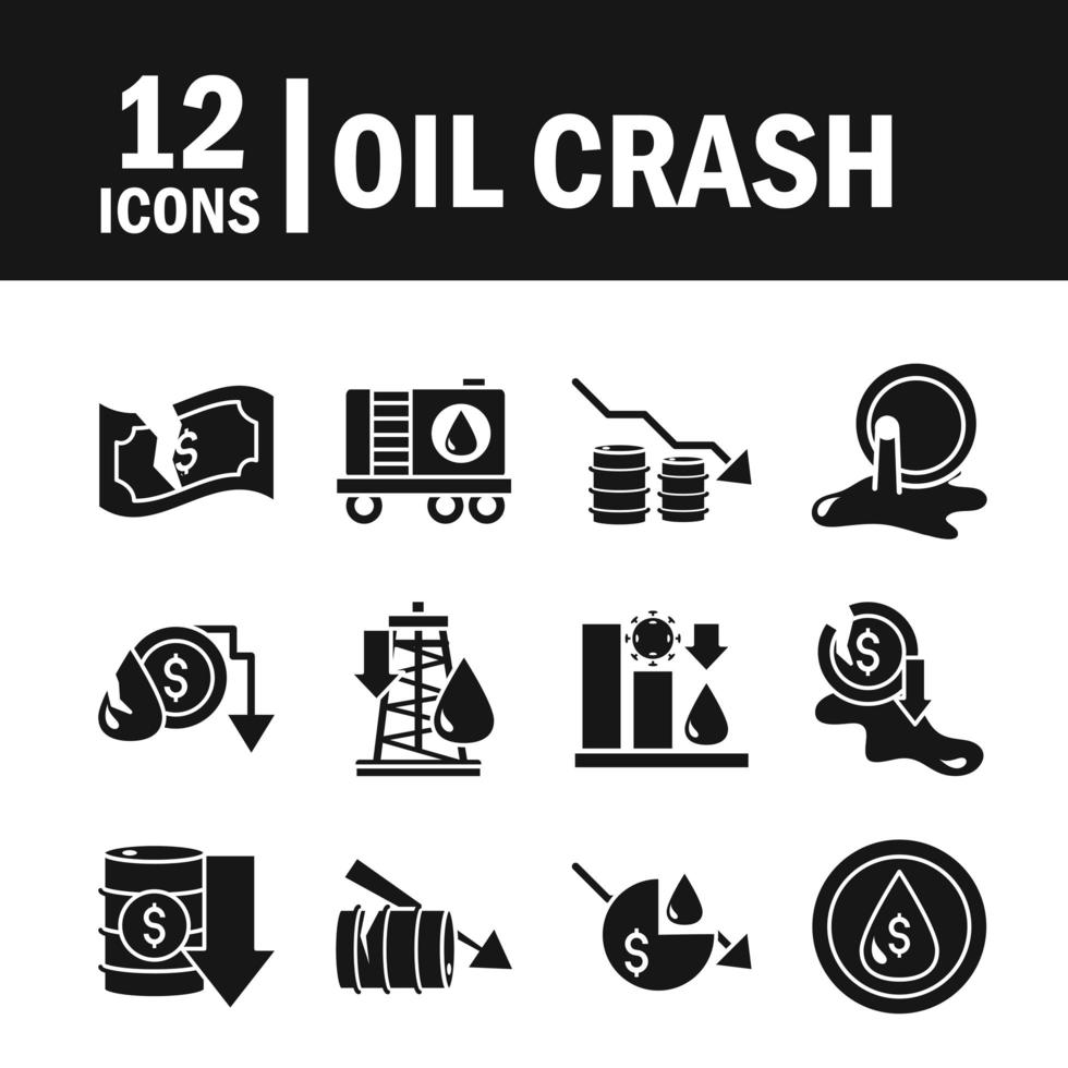Oil crash and economic crisis icon set vector