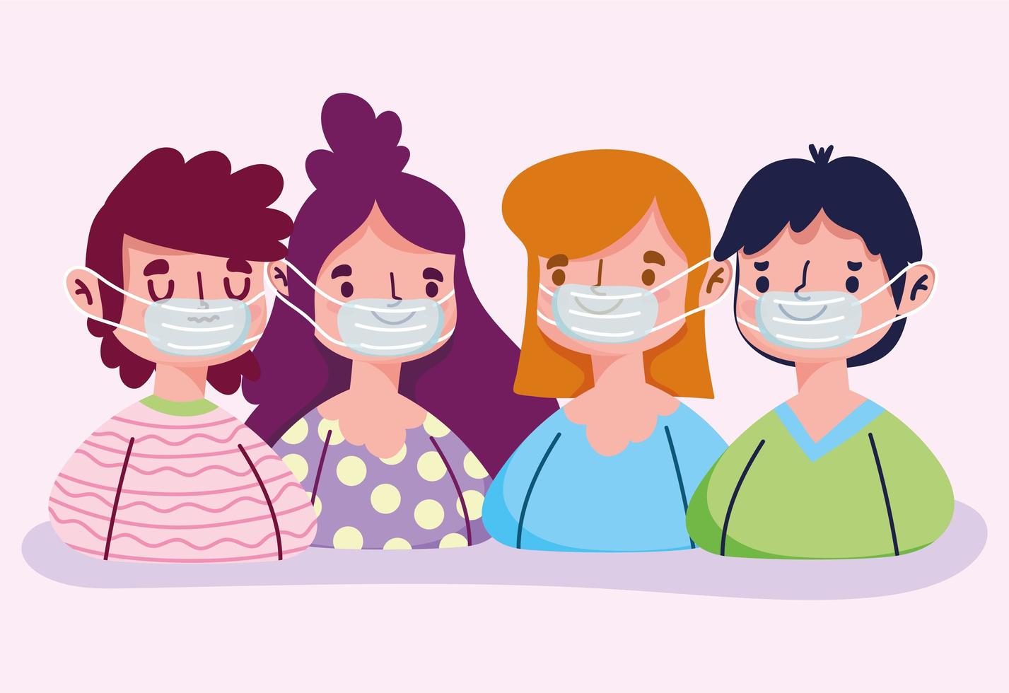 Young people wearing face mask vector