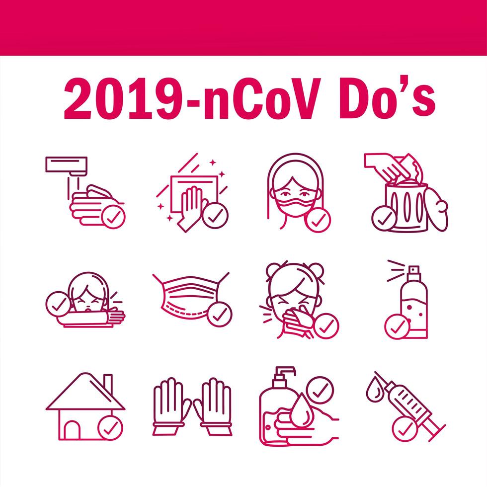 A set of coronavirus prevention icons in gradient style vector