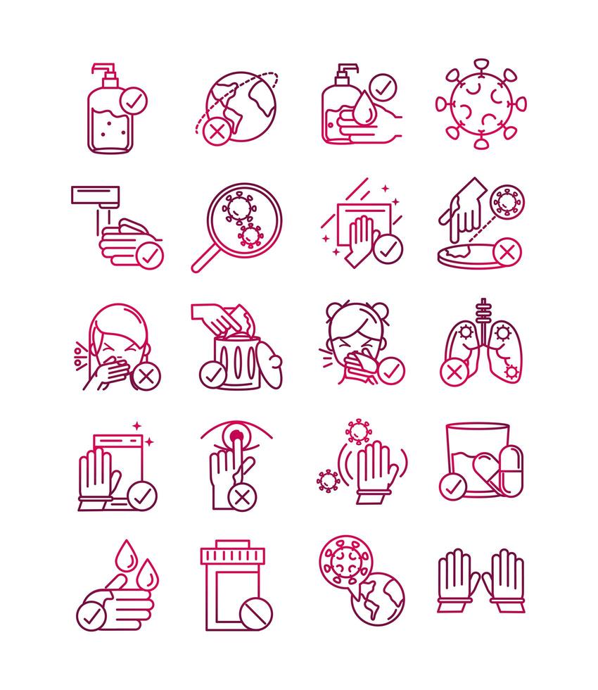Coronavirus prevention icon pack in gradient style vector