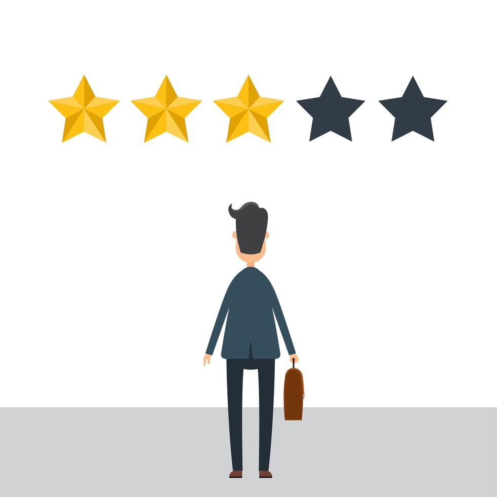 Businessman in suit give a 3 stars review.  vector