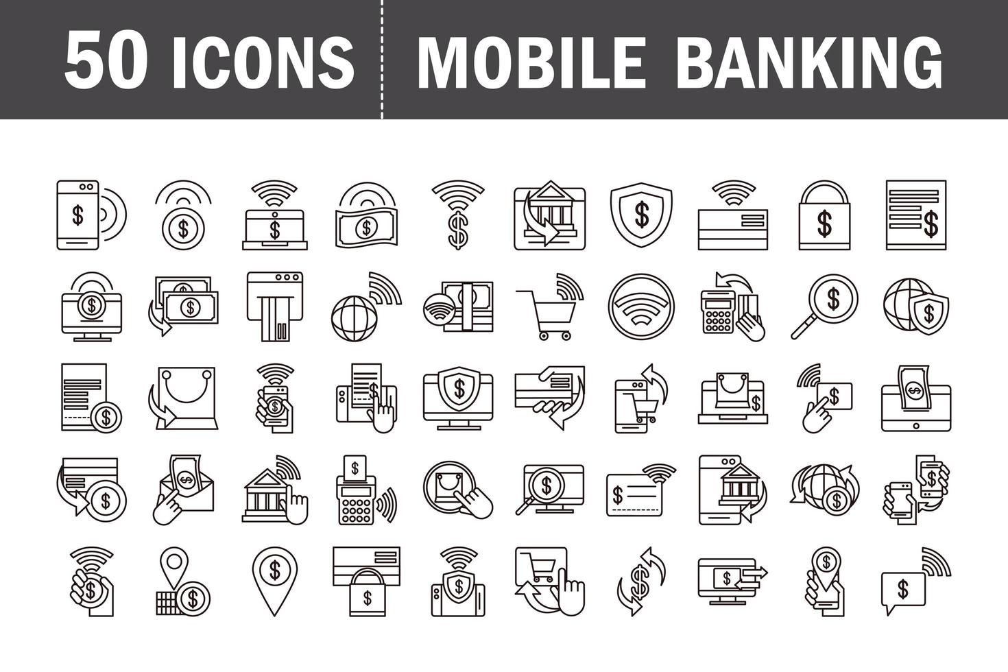 Mobile banking and e-commerce pictogram icon set vector