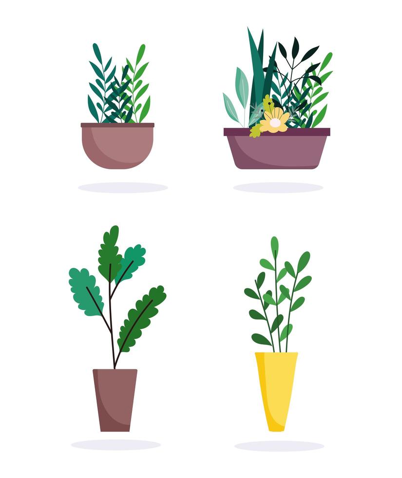 Conjunto de iconos de diseño de interiores de plantas en macetas vector