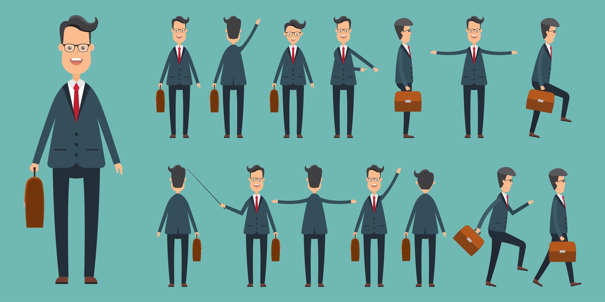 Set of businessmen in different positions vector