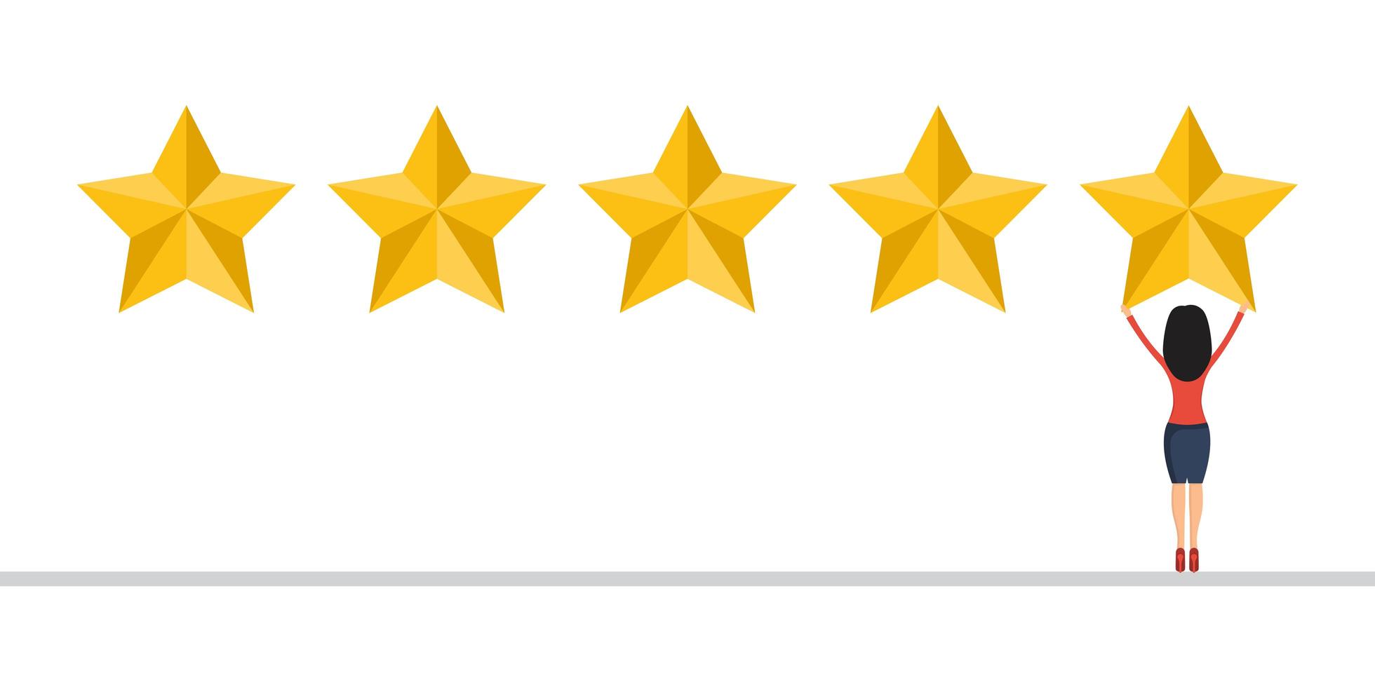 Businesswoman give a 5 star review.  vector