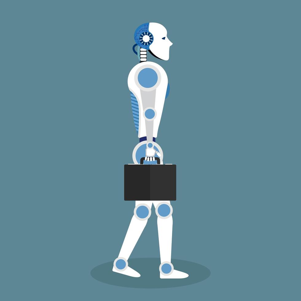 Robot with briefcase in flat design vector