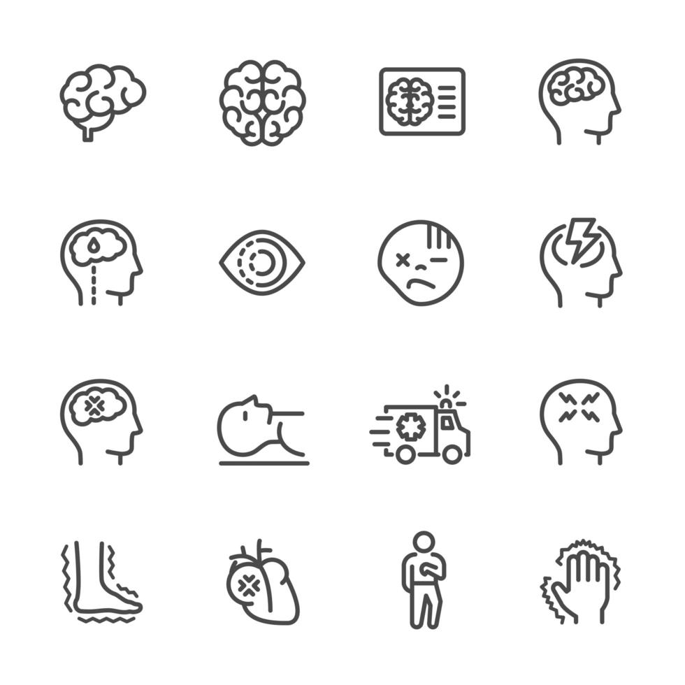 Brain injuries pictogram line icon set vector