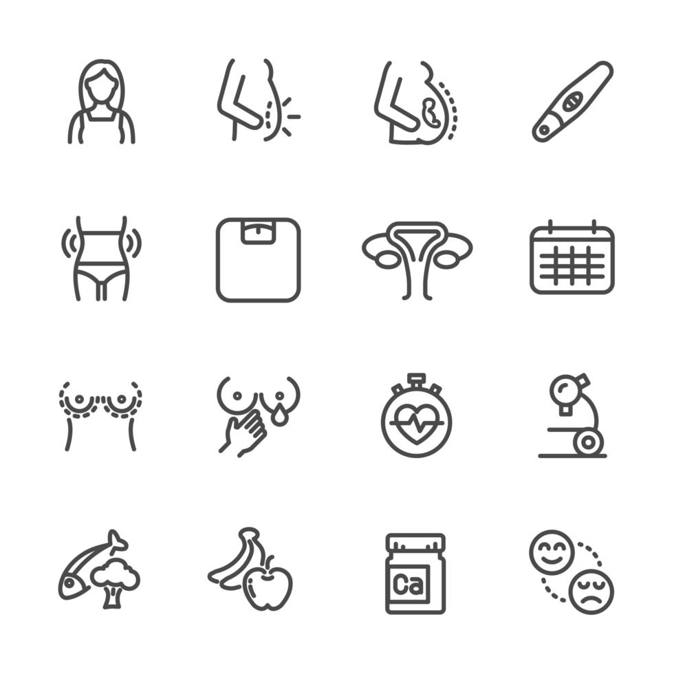 Pregnancy and women health line icon set vector