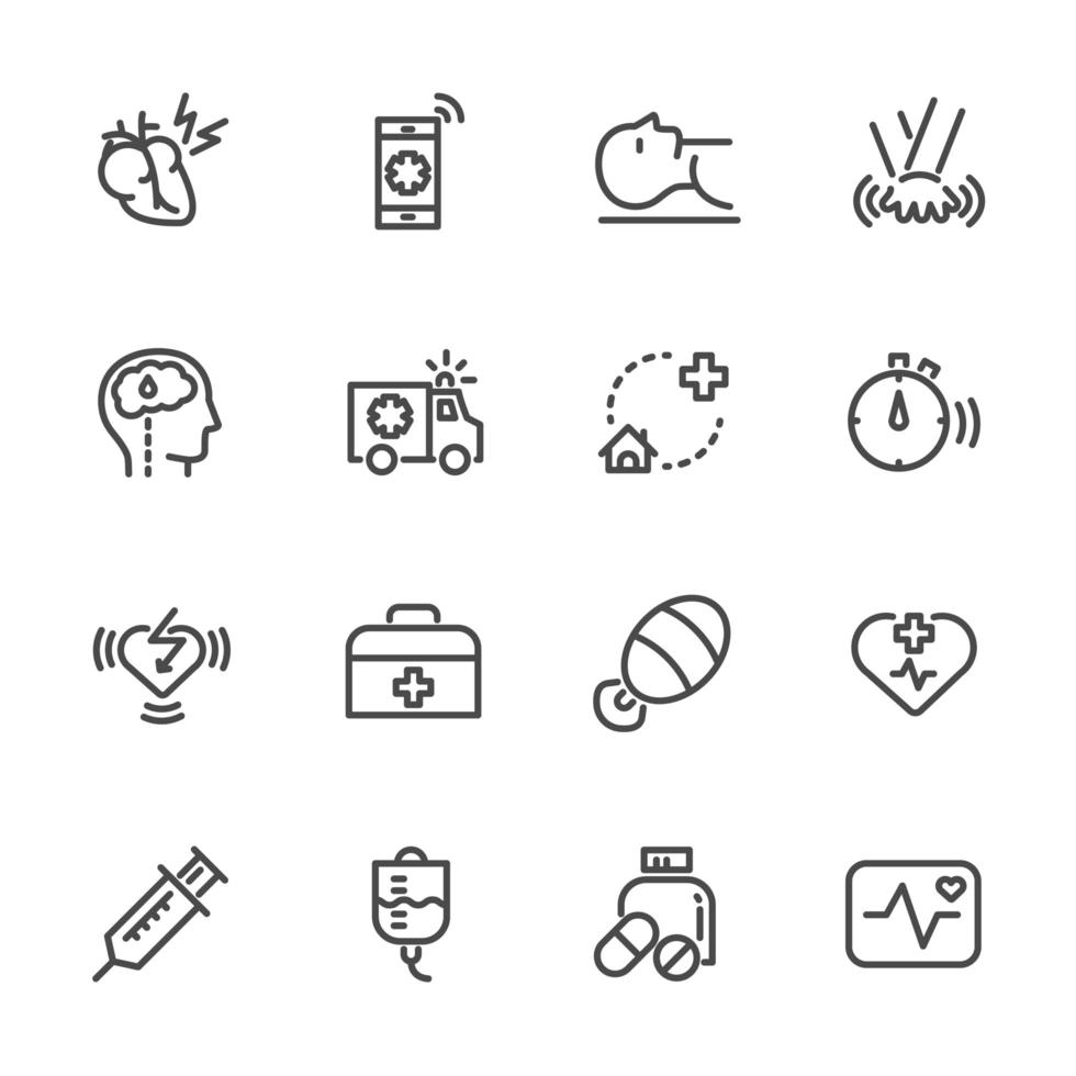 Heart attack first aid icon set vector