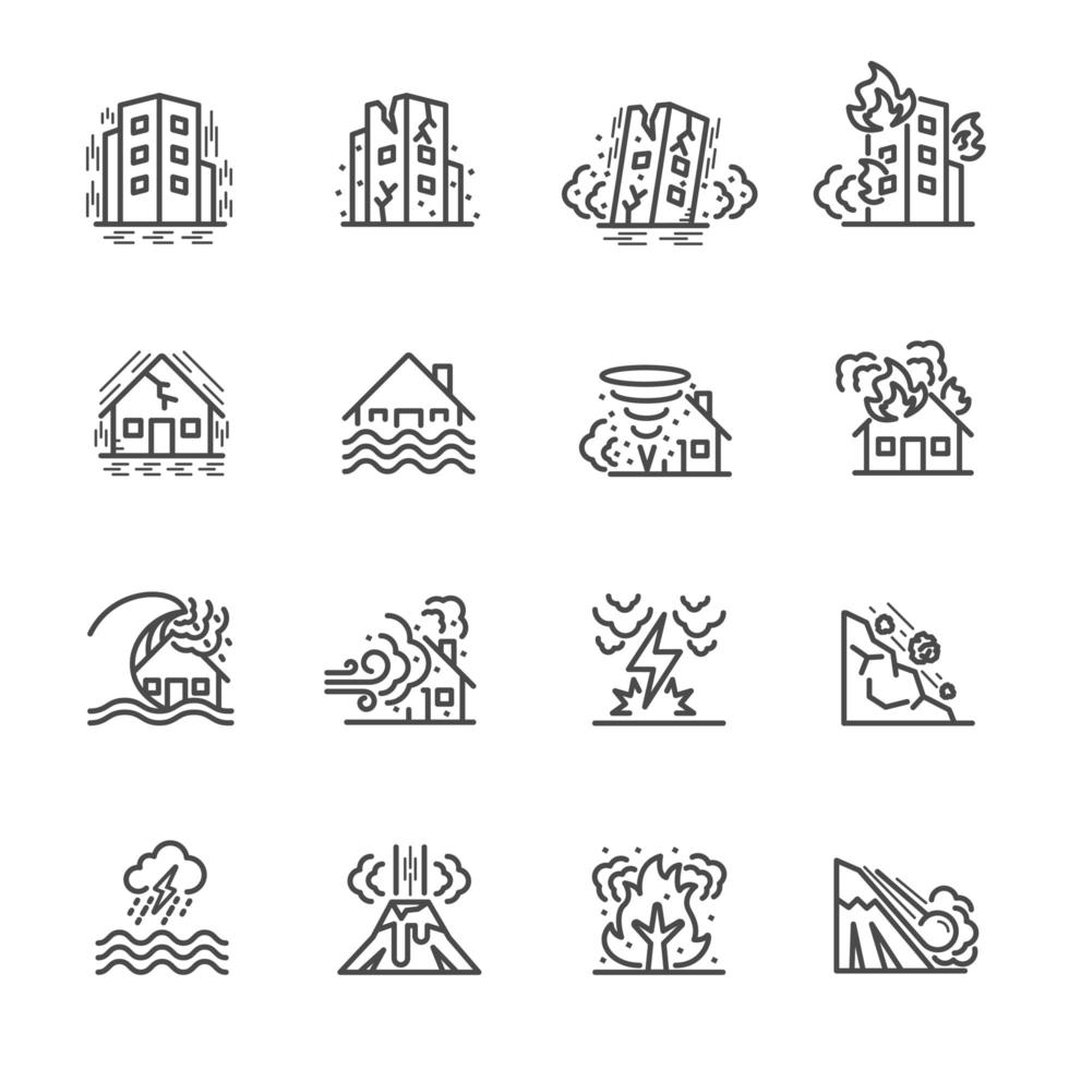 Natural Disaster pictogram icon set vector