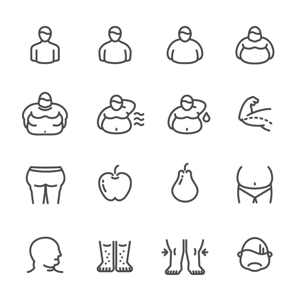 Obesity level pictogram line icon set vector
