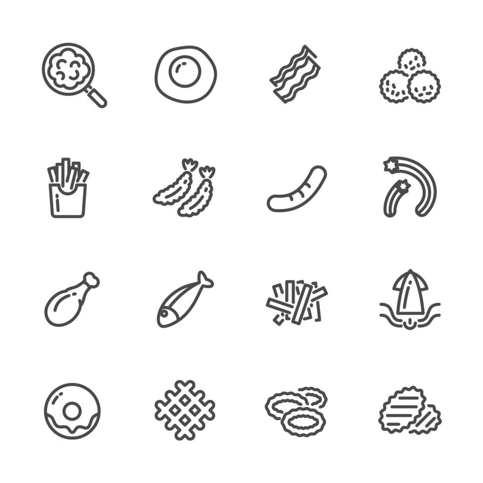 Deep-fried foods and high fat foods icon set vector